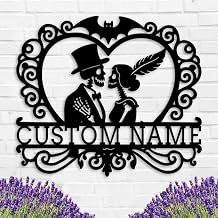 Riaeelvs Custom Couple Skull Signs Outdoor Metal,Halloween Wall Decorations,Custom Bat Metal Sign,Couples Bedroom Decor,Engagement Gifts,Aniversario Gift for Him Her