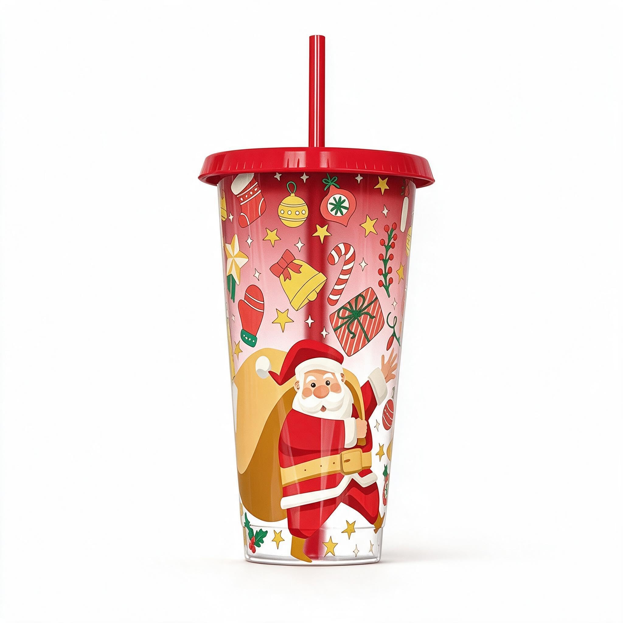 Toyhood Christmas Colour Changing Cup with Straw and Lid, Reusable Water Cups,710ml Christmas Drinking Cups, Coffee Mug Santa Drinkware Cup, for Xmas Party Girls Boys Gift Table Decoration