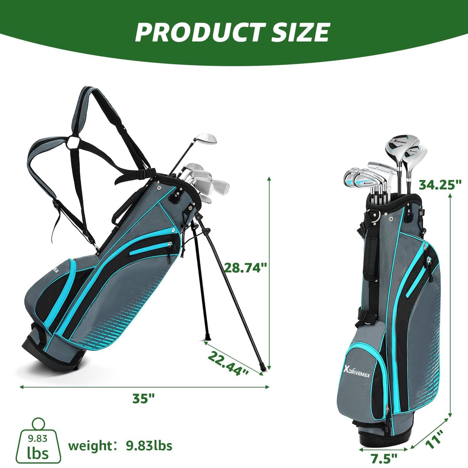XDriveMax Komplettes Herren Damen Golfschläger Set,8 Teilige Golf Set Linkshänder/rechtshändig,Inklusive Stand Bag mit Regenhaube,3# Fairway Wood mit Head Covers, 5# Hybrid, 5#7#9#S# Eisen und Putter