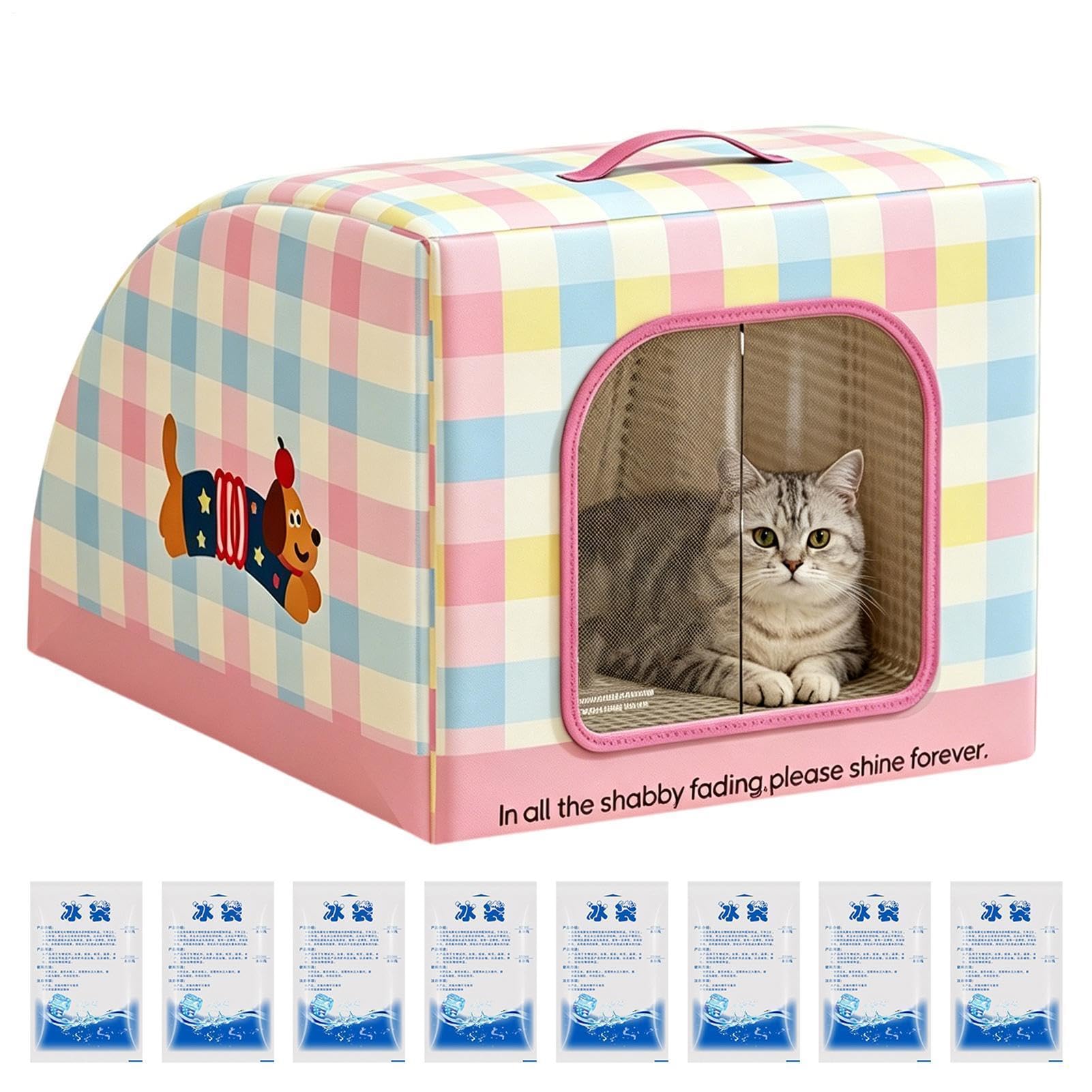 Kühlendes Katzenhaus Mit Griff - Tragbares Komfortables Isoliertes Bett, Isolierte Hundehütte Mit Kühleffekt Für Streuner, Haustiere Im Freien, Schlafzimmer, Balkone, Innenhöfe S/M/L