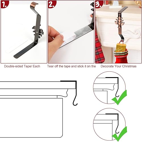 Miniatura 5 de 6 soportes para calcetines de Navidad para repisa, ganchos antideslizantes para calcetines, decoración de Navidad, incluye copo de nieve, muñeco de