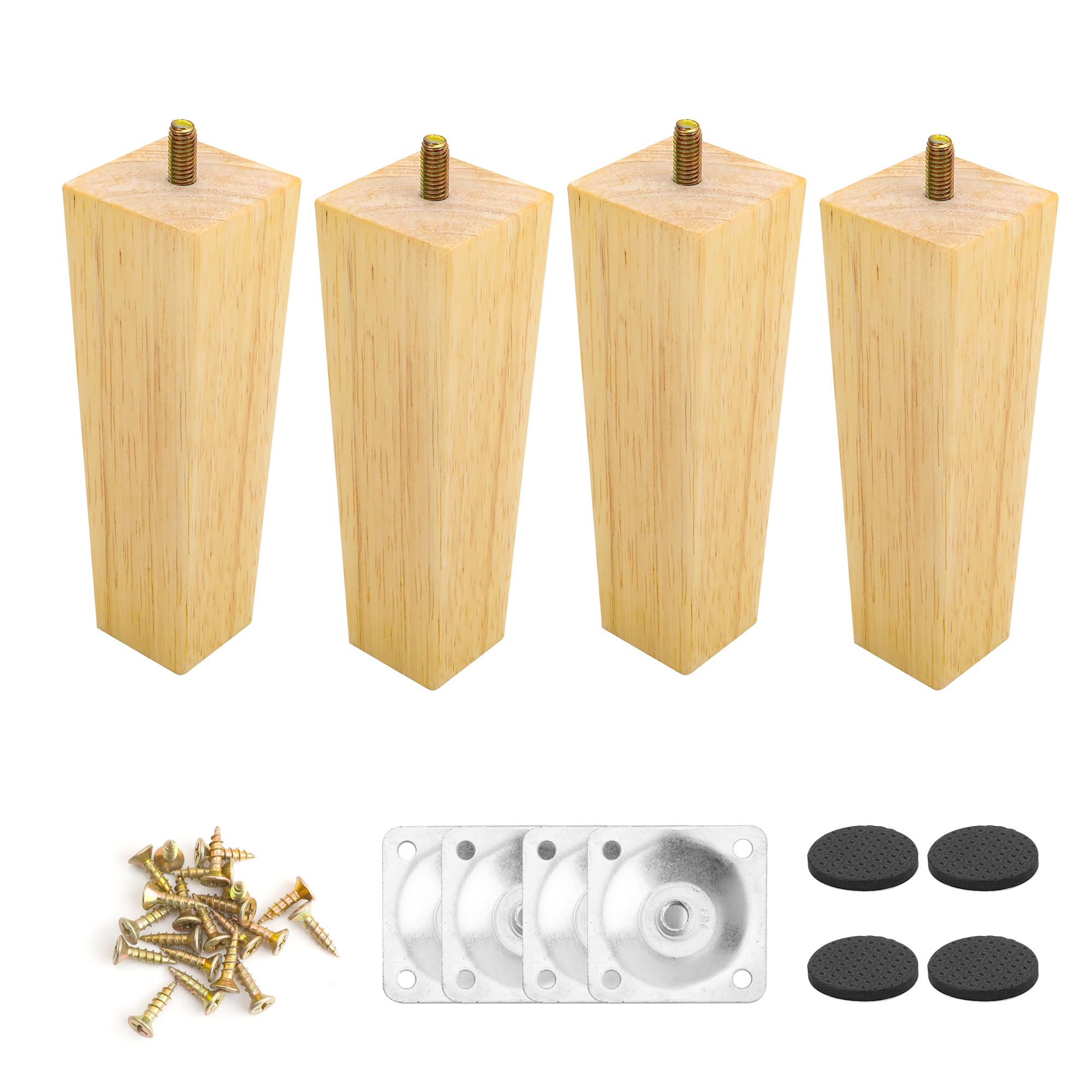 YKUKIZEE 4 Pack Square Wooden Sofa Legs 15 cm,Wood Chair Legs Solid, 6 Inch Square Tapered Wooden Table Legs…