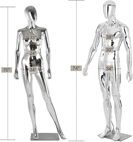 Miniatura 2 de Maniquí masculino y femenino de cuerpo completo, 2 piezas, soporte de maniquí ajustable, juego de exhibición de maniquí realista, base de metal