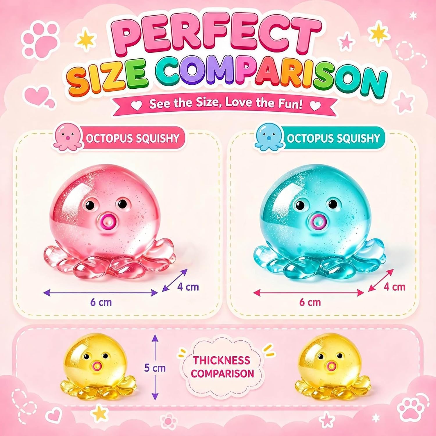 6 Pack Octopus Stress Balls Fidget Squishy Needo Toys for Kids Adults, Squeeze Taba Toys for Classroom Birthday