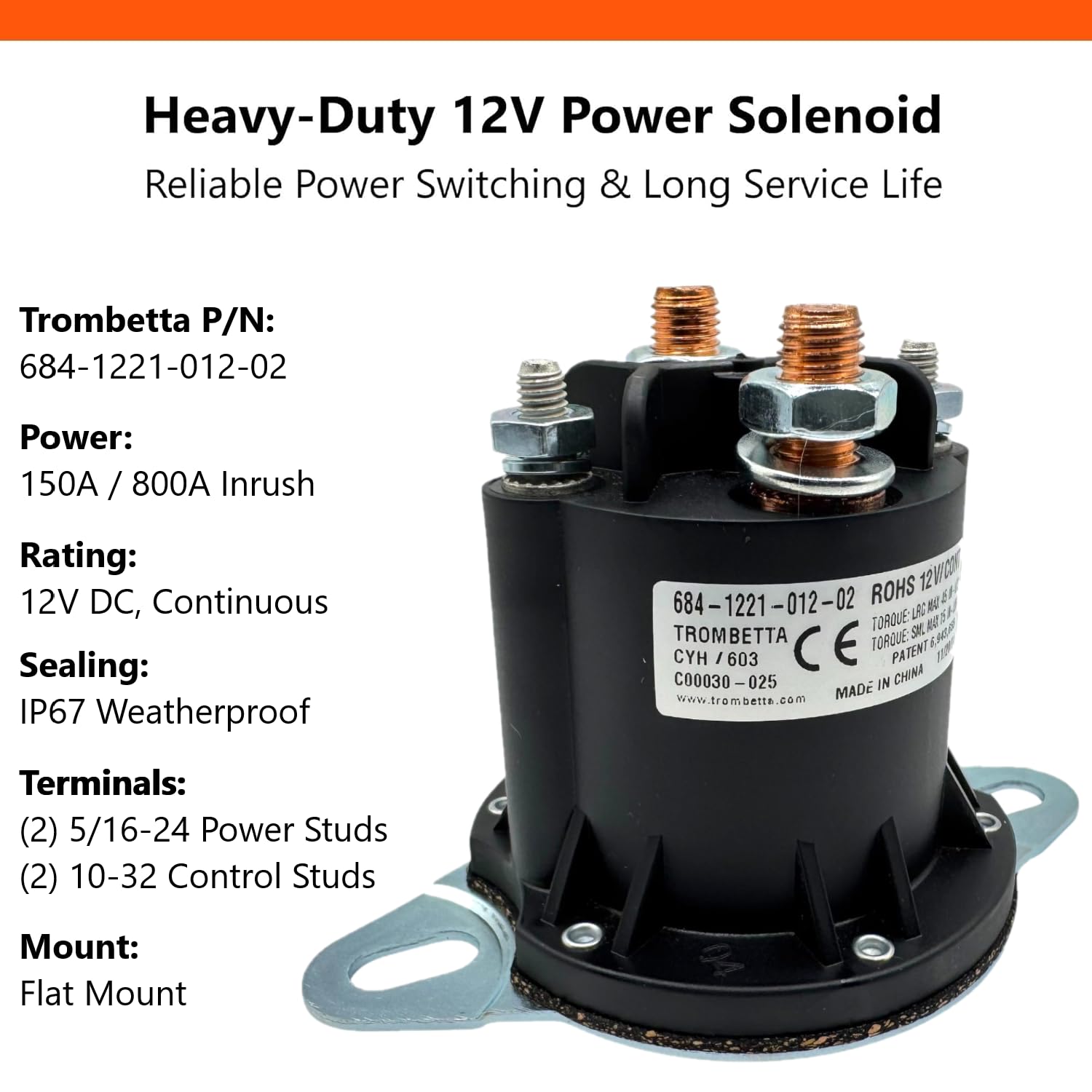 Genuine Trombetta 12V Motor Relay Contactor Solenoid Kit for Western, Fisher, Boss Snowplows, Replaces 56131K, 56131K-1, 56131K-2, 5794K, 5794K-1 for Unimount, Ultramount, Snow Plow Parts