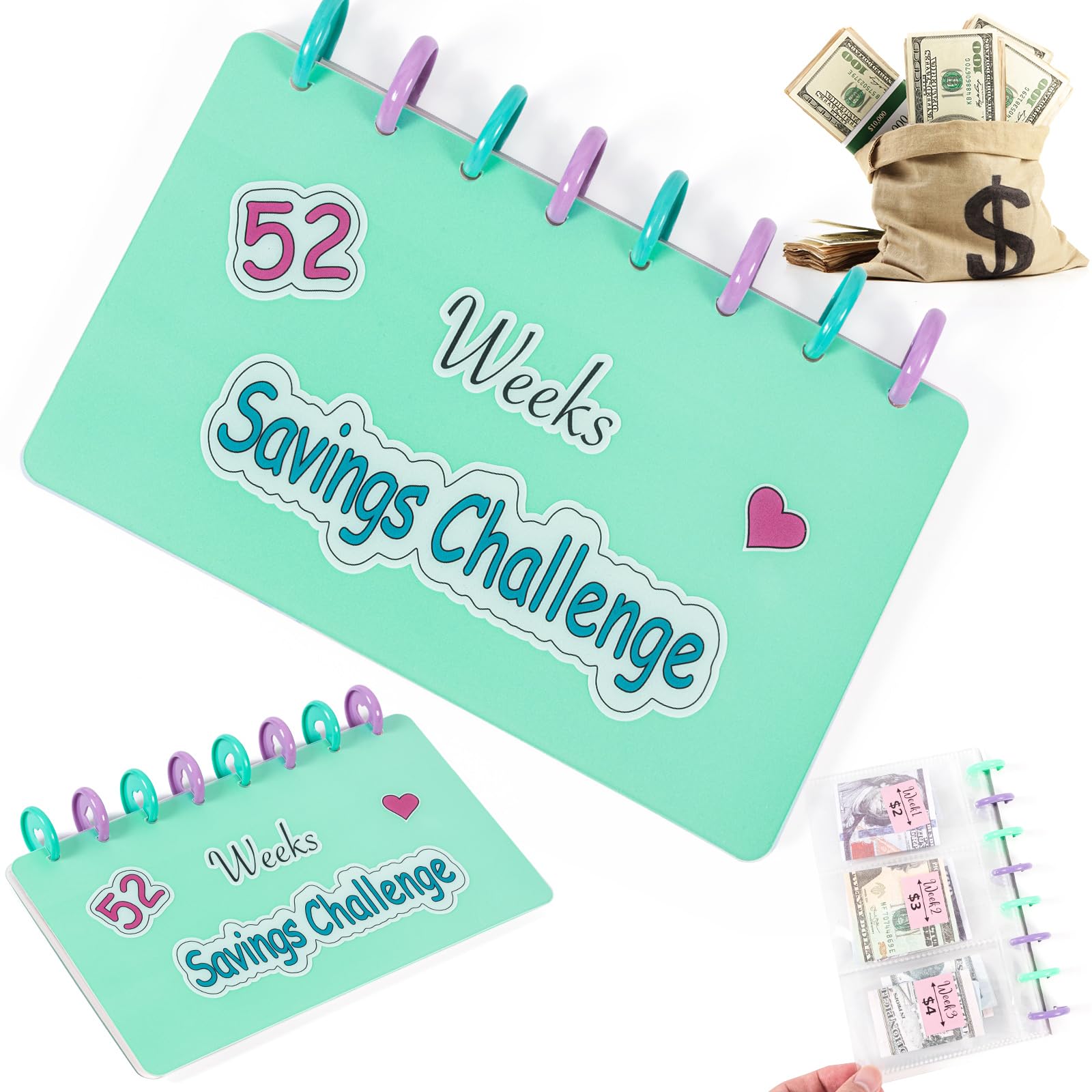 100 Envelope Savings Challenge Binder Book with Cash Envelopes - Easy Way to Save $5050 in 100 Days or 52 Weeks (Blue)