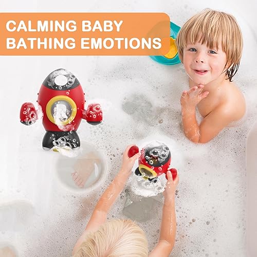 Miniatura 2 de Hiitytin Juguetes de baño para niños pequeños, cohete espacial giratorio de juguete de agua para bebés niñas y niños, color rojo