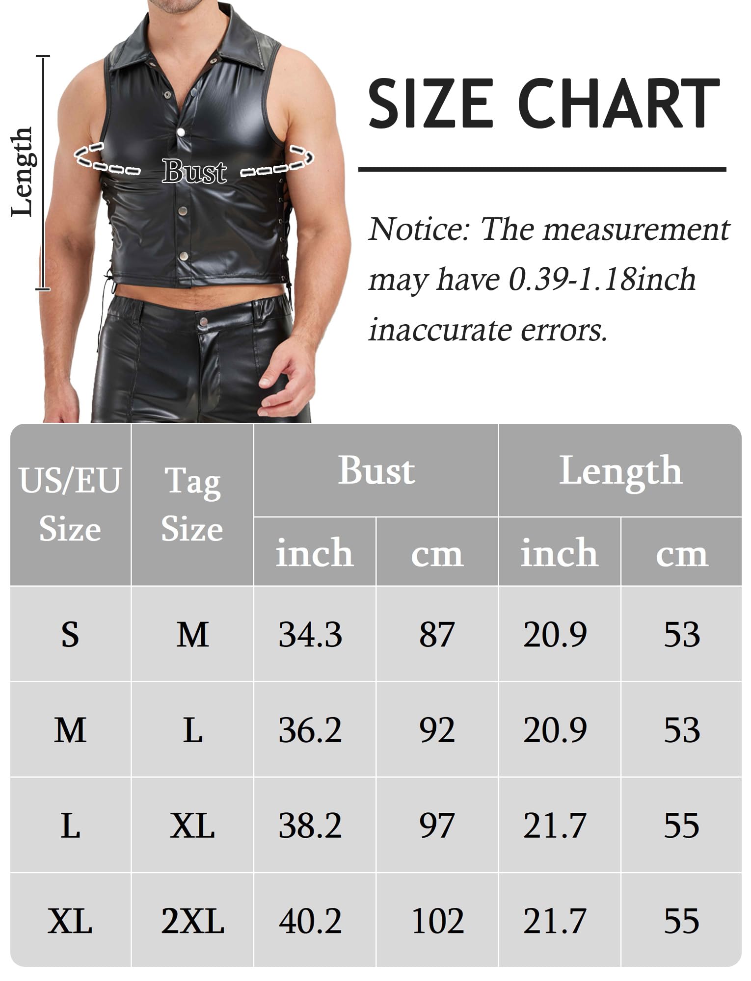 FEOYA Camisetas de látex para hombre, sin mangas, sexy, aspecto mojado, camiseta de látex similar a los hombres, negro, piel sintética, sin mangas, erótica, para hombre
