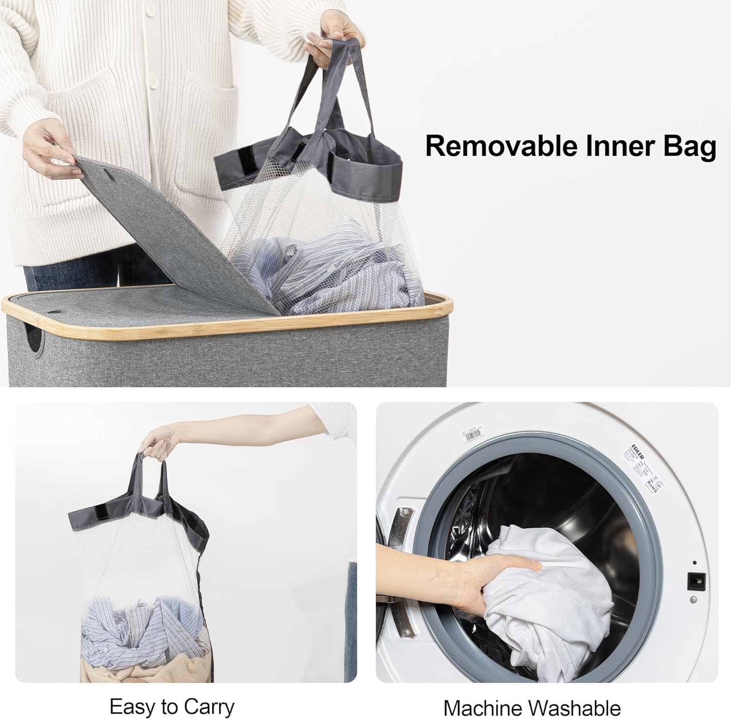 Cesto Para Ropa Sucia Cesto Para La Colada Doble Con Tapa, Bolsas Extraíbles, Cesta Para La Colada Plegable Grande De 140L, Cesto Para Ropa De 2 Secciones Cestos Para La Colada ( Color : A-grey , Size