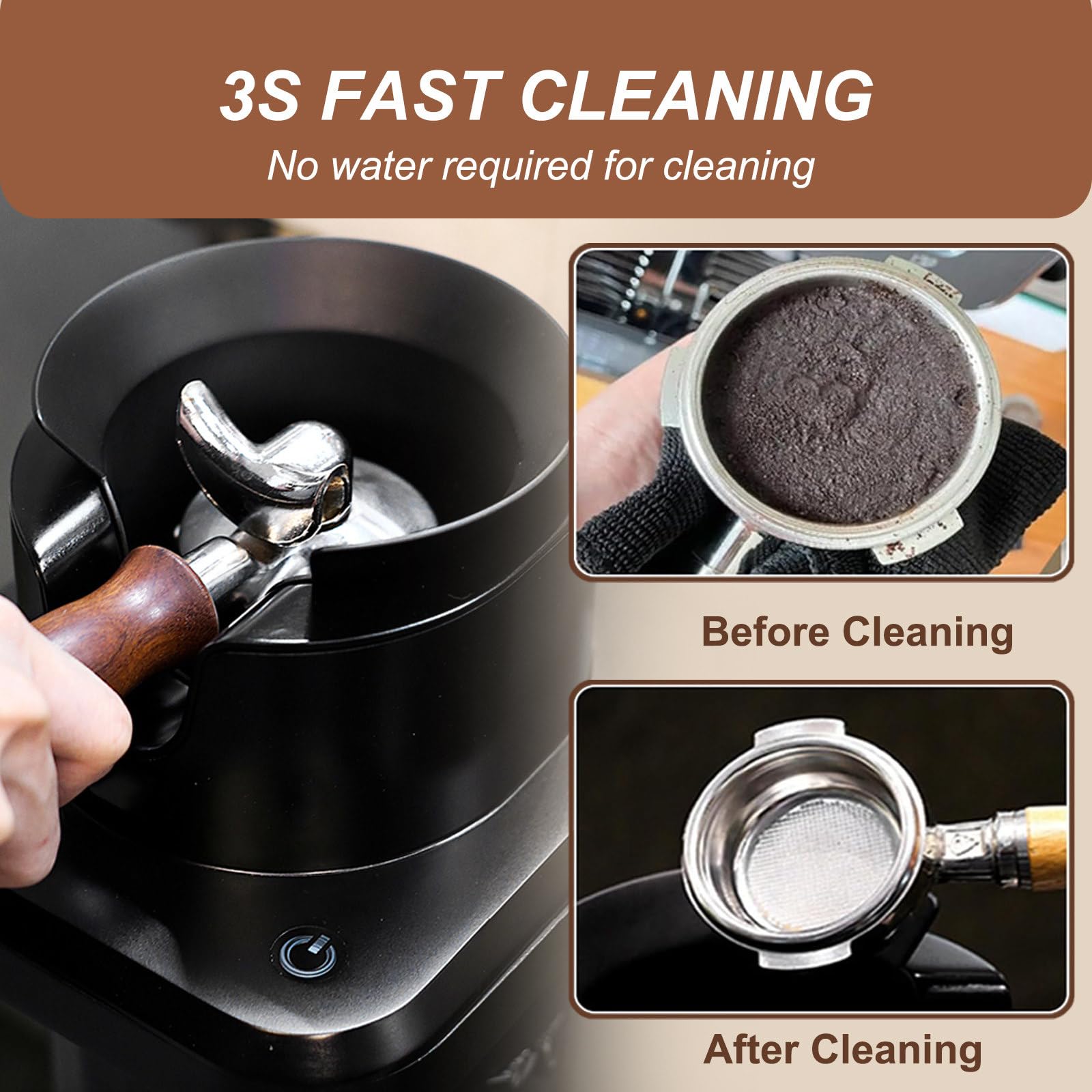 Limpiador De Portafiltros De Café De Escritorio, Revestimiento ExtraíBle, Mango De InduccióN con Arranque AutomáTico, Limpia Los Posos De Café En 3 Segundos, con 3 Cabezales De Limpieza