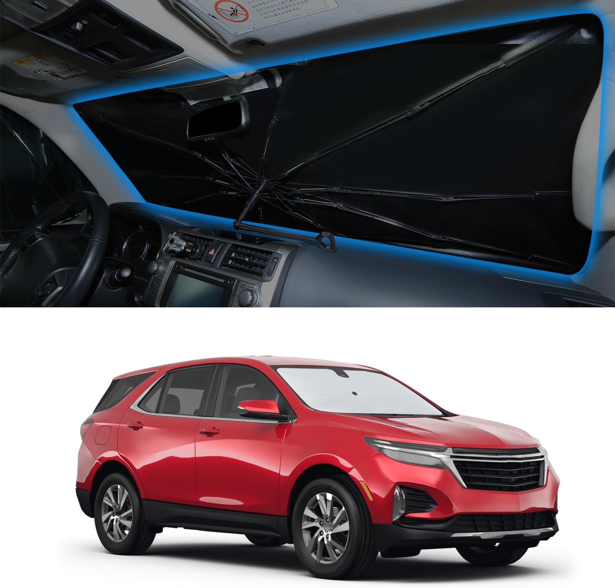 Windshield Sun Shade Umbrella Accessories Compatible with 2018 2019 2020-2024 Chevy Equinox for Foldable Sunshade Sun Visor Blocks UV