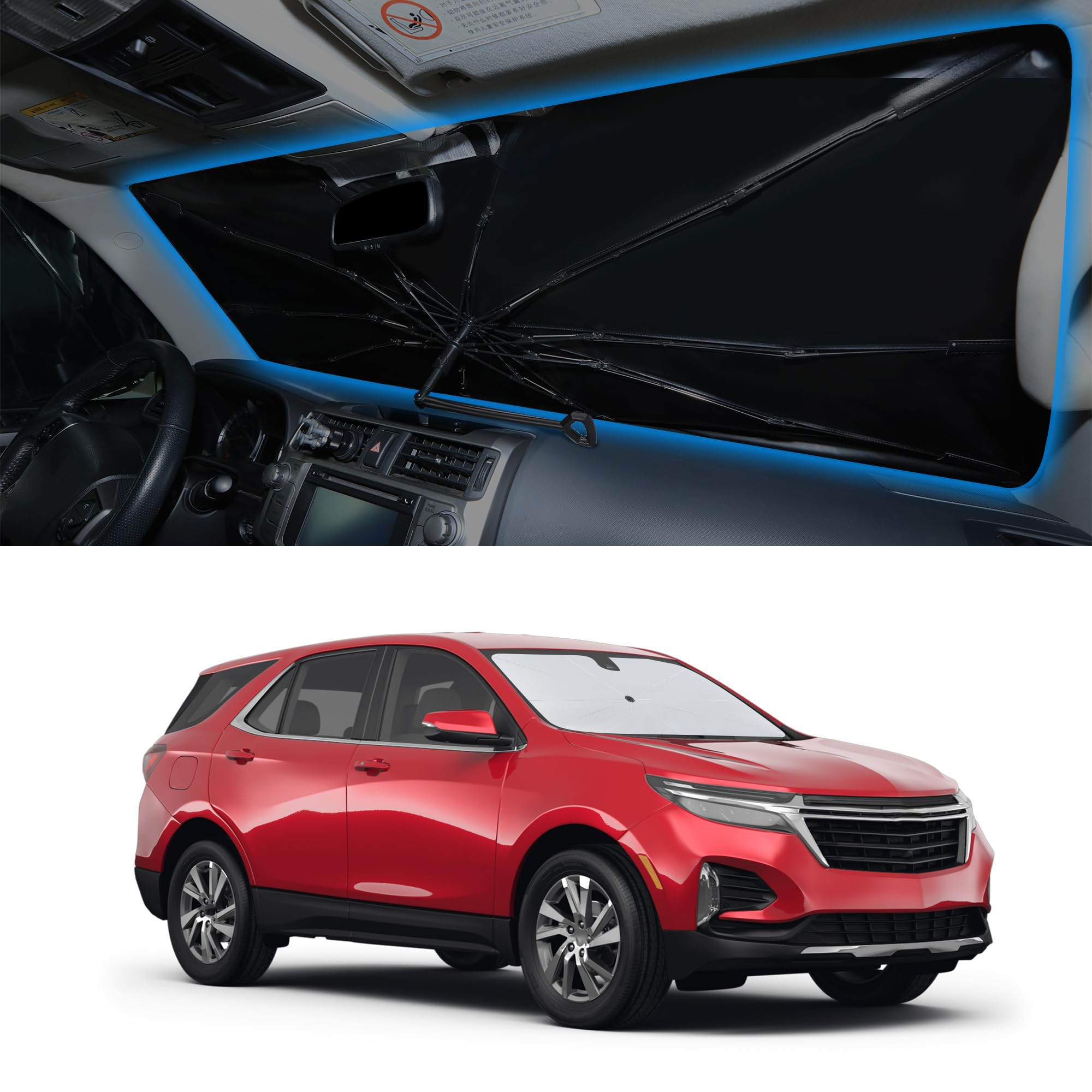 Windshield Sun Shade Umbrella Accessories Compatible with 2018 2019 2020-2024 Chevy Equinox for Foldable Sunshade Sun Visor Blocks UV