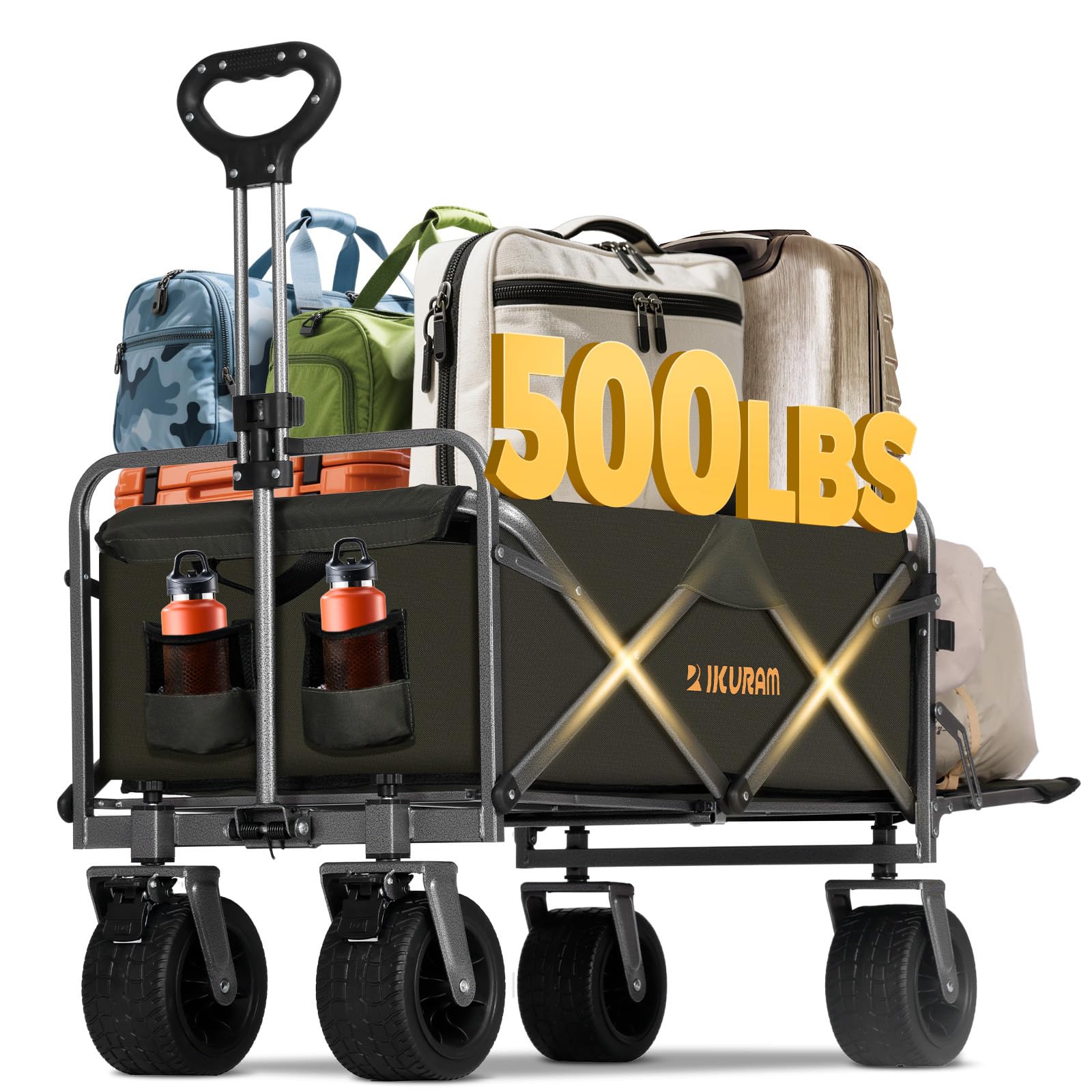 Collapsible Wagon Cart with Removable Tabletop, 500LBS Folding Wagons with Extended Tailgate, Big All-Terrain Wheels, Heavy Duty Utility Wagon Carts