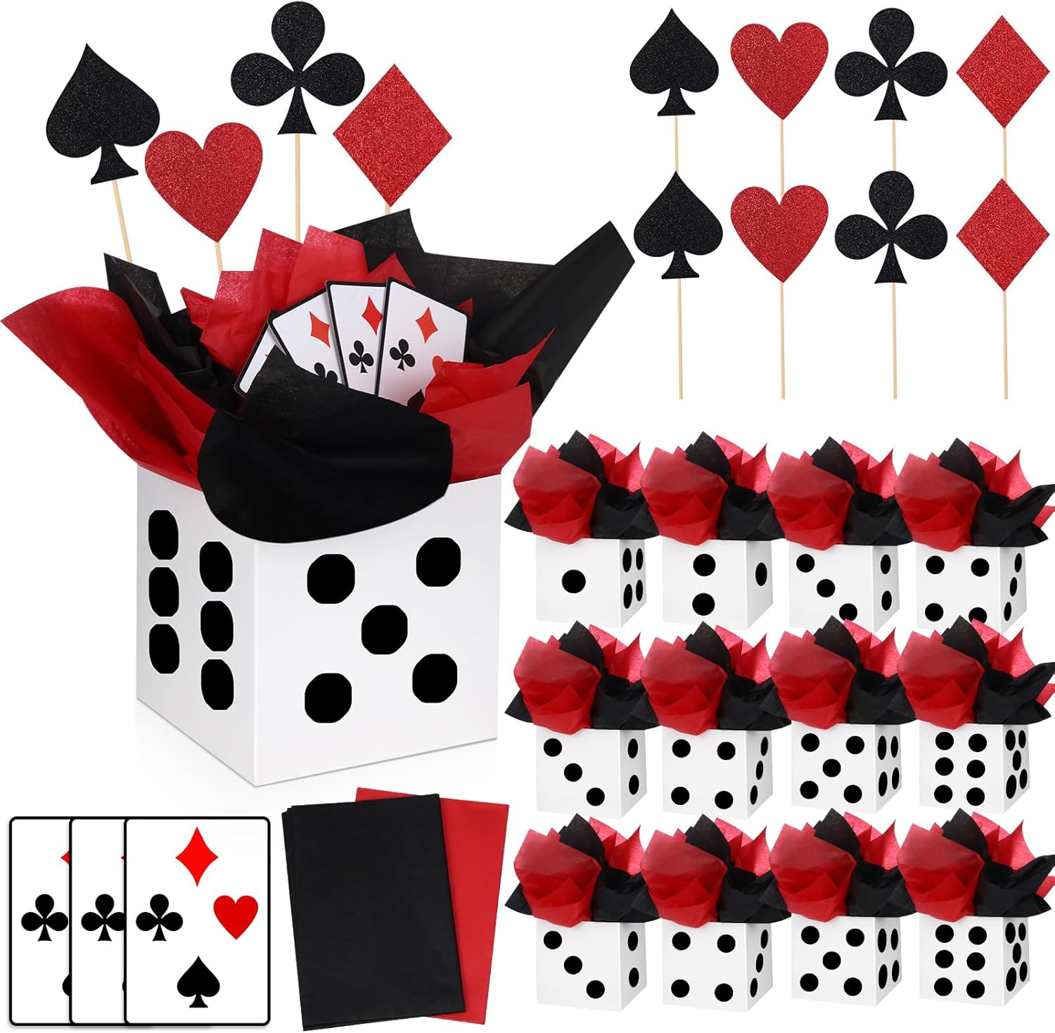 WinnerWhy 16 Sets Casino Theme Party Decorations Casino Night Table Centerpieces Poker Centerpieces for Tables Graduation Party Toppers with Dice Box Poker Cutouts and Sticks for Birthday Prom