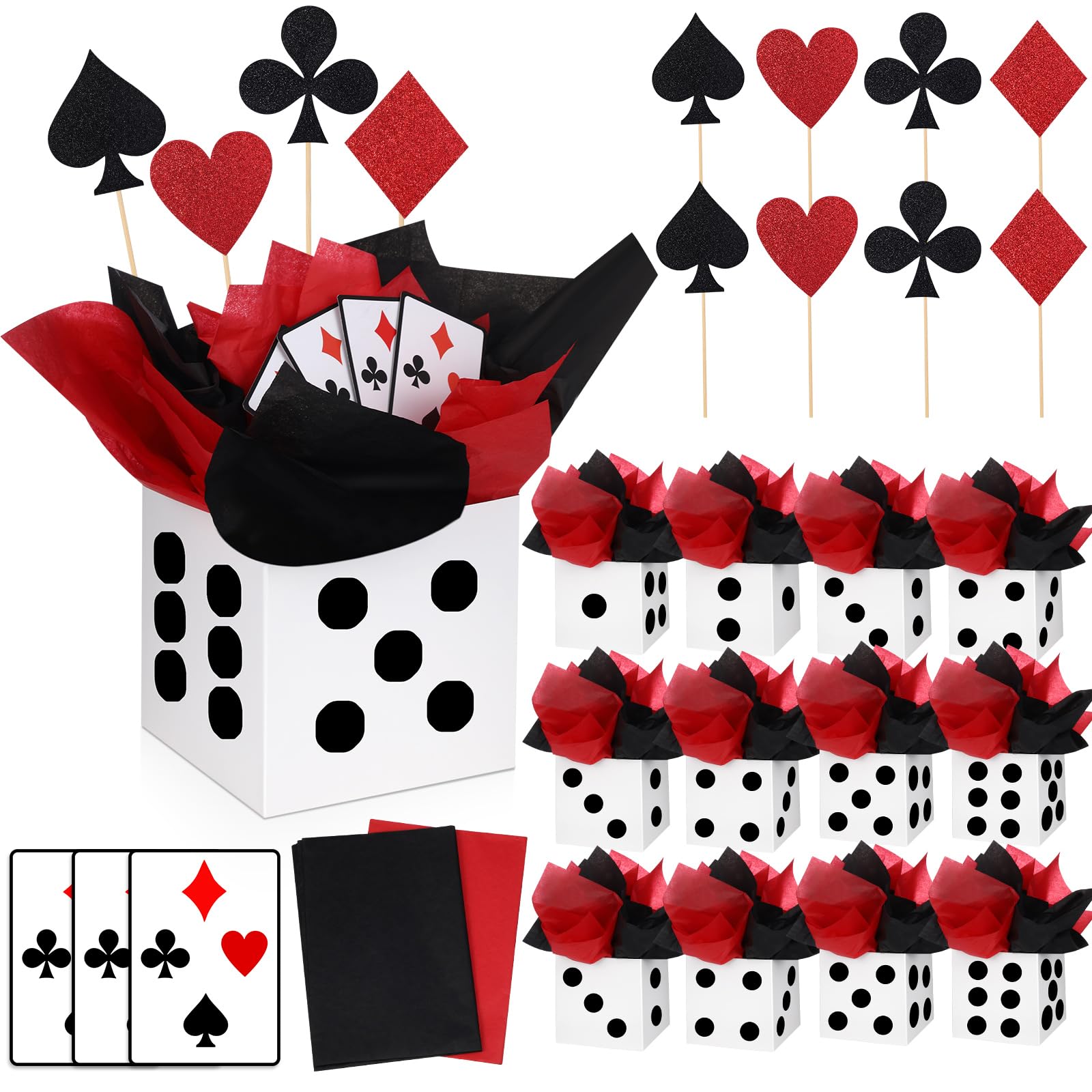 WinnerWhy 16 Sets Casino Party Decorations Themed Table Centerpieces Casino Night Table Party Toppers with Dice Box Poker Cutouts and Sticks for Night Decor Birthday