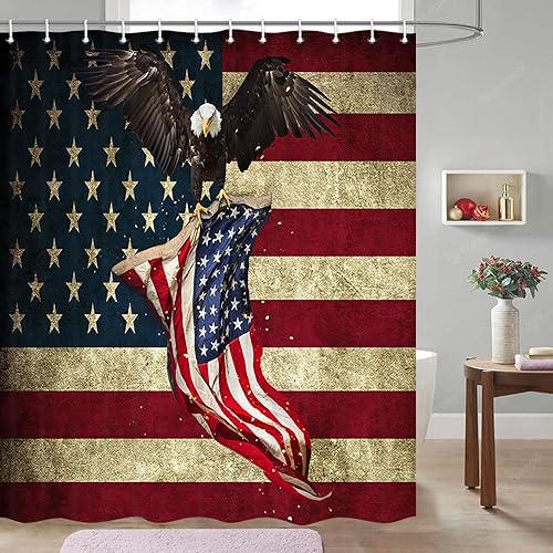 Vista 45 de Cortina de ducha con la bandera estadounidense, 4 de julio, Día de la Independencia del Águila Calva, Estados Unidos, cortina patriótica con Azul