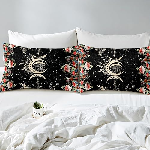 Miniatura 38 de Juego de funda de edredón de 3 piezas, diseño de hongos, diseño de hojas botánicas de acuarela y fresa, para niños, adolescentes, adultos, libélula