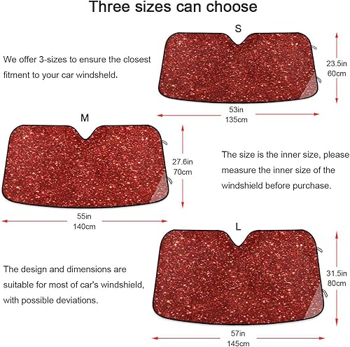 Miniatura 2 de Parasoles para parabrisas de vehículo, diseño de brillantina roja, bloquean rayos ultravioleta y mantienen tu vehículo fresco, reflectantes,