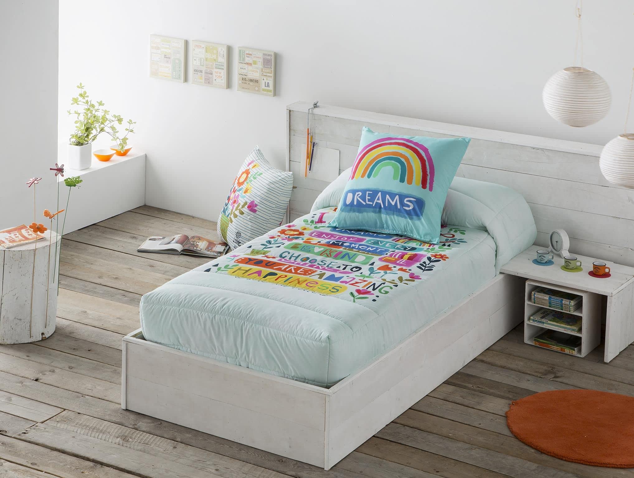 Ciberdescans Ropa de Cama Algodón Percal 200 Hilos Modelo Imagine del Fabricante JVR… (Edredón Ajustable Cama 105cm)