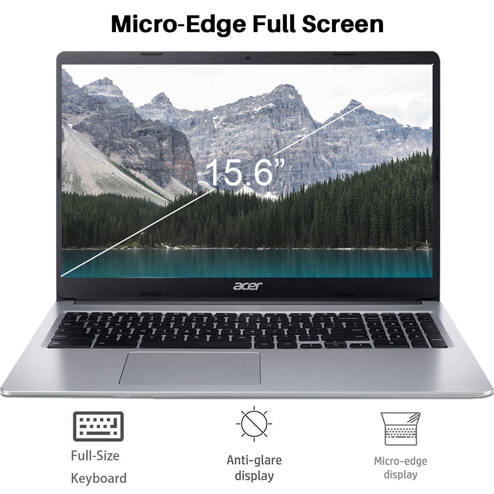 acer Chromebook 315 Laptop, 15,6 pollici HD Display Laptop per studenti e affari, Intel Pentium N6000 (fino a 3,3 GHz), 4 GB di RAM, 128 GB eMMC, Intel UHD Graphics, lunga durata della batteria
