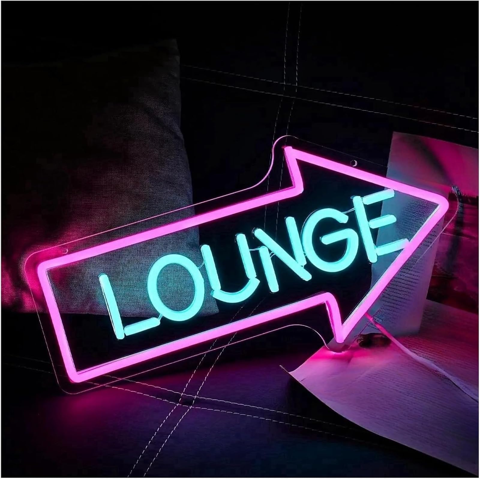 Lampada al neon Insegna luminosa al neon con la scritta Lounge utilizzata per decorazioni murali di uffici, hotel e bar, 21,8×42 cm