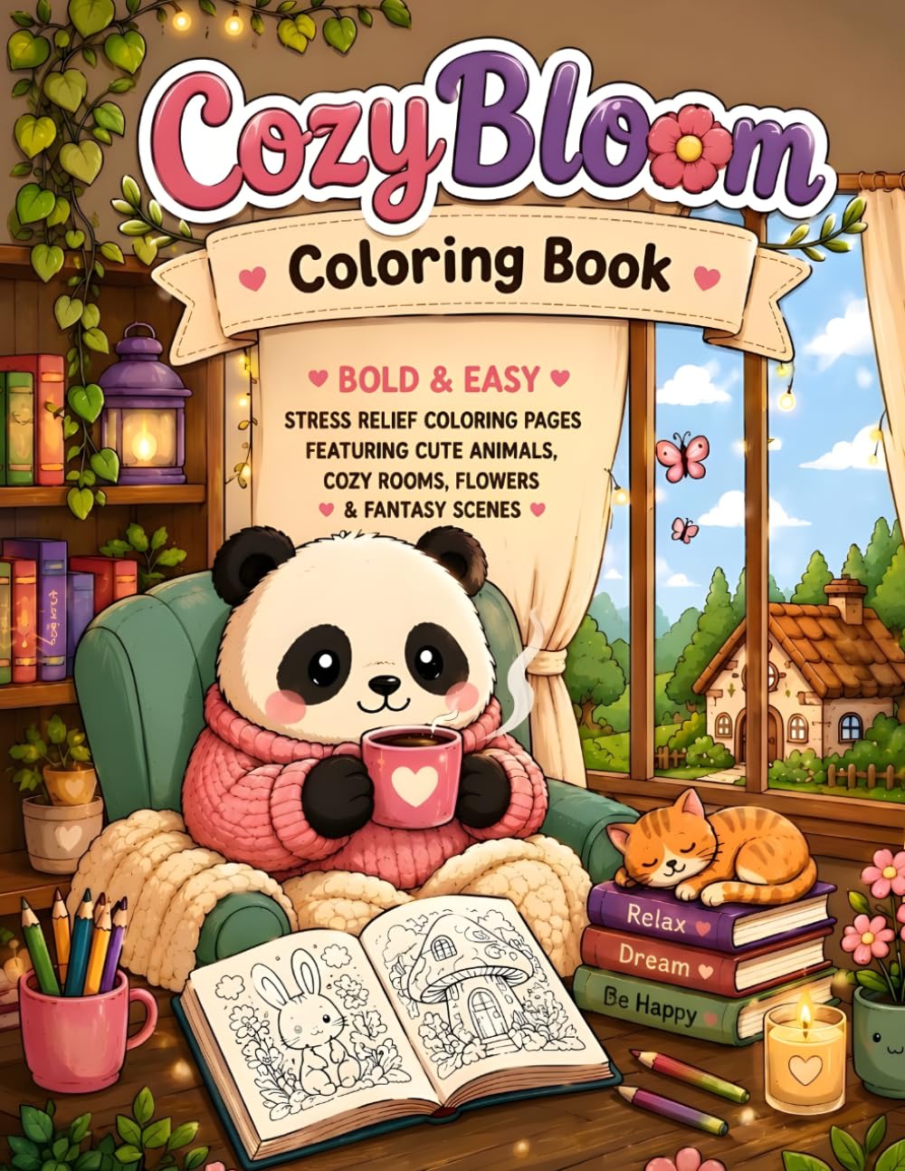 CozyBloom Coloring Book Adults and Kids: Bold and Easy Stress Relief Coloring Pages for Adults and Kids