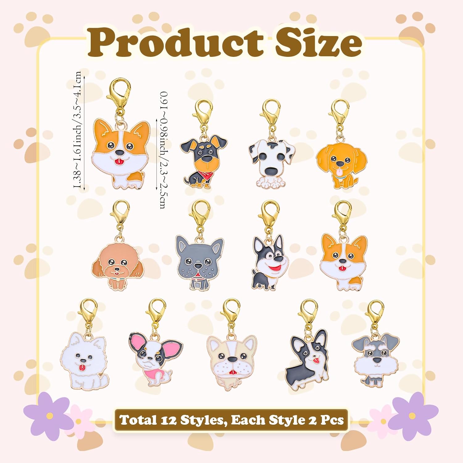 Animal Dog Clip on Charms Bag Purse Keychain Charms for Jewelry Making Alloy Enamel Bracelets Stitch Markers