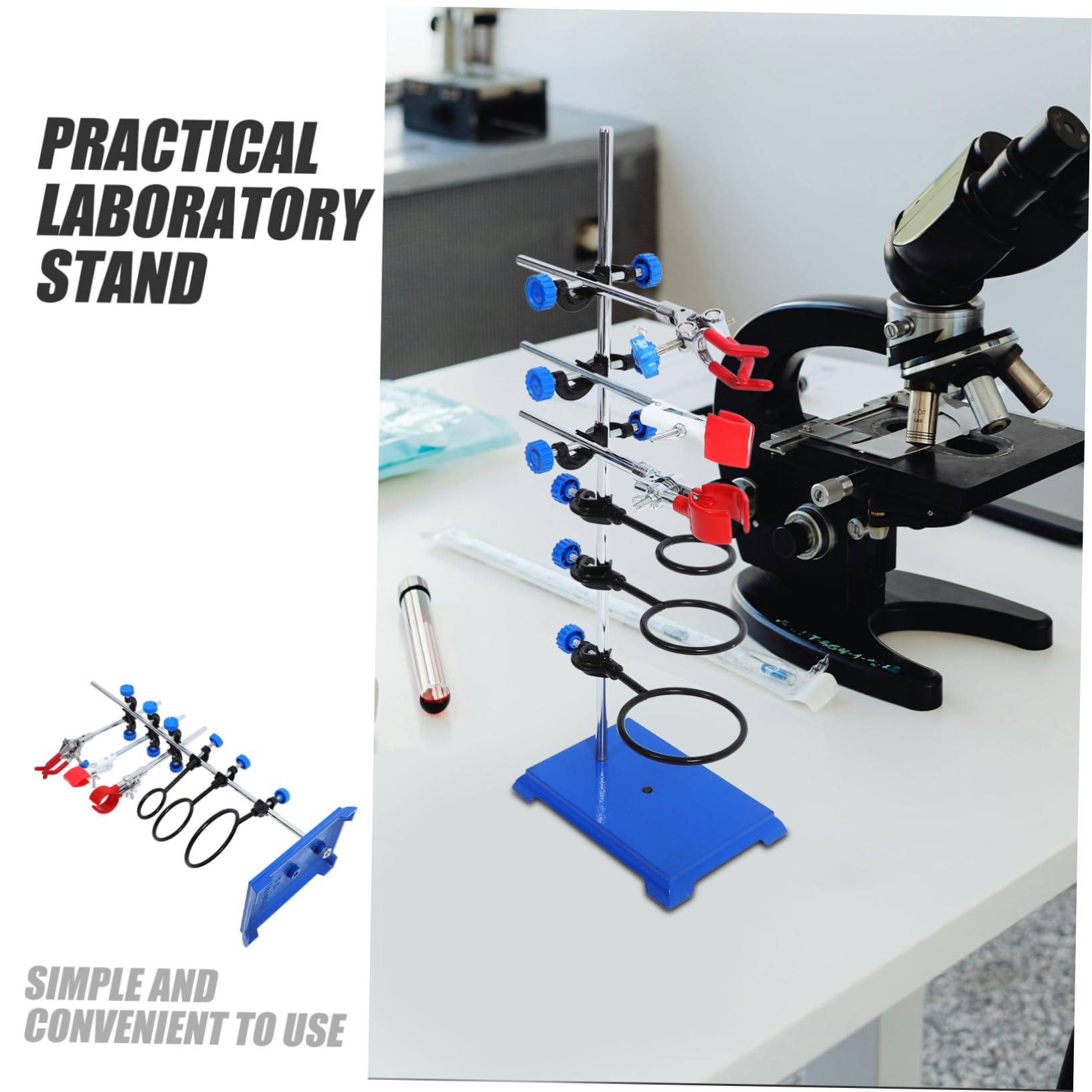 Mobestech Set Supporto da Laboratorio in Ferro Base Quadrata e Morsetti a Tre Zampe per Fissaggio Sicuro Durante Esperimenti di Filtrazione e Riscaldamento