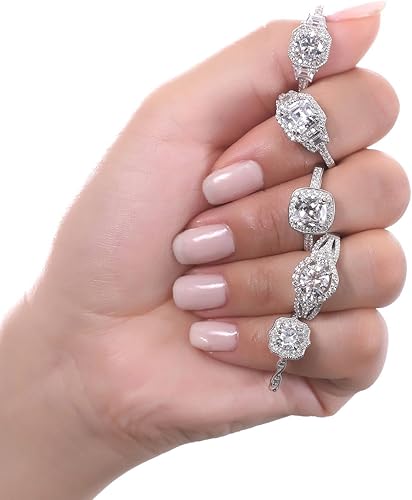 Miniatura 7 de BERRICLE Sterling Silver 3-Stone CZ Wedding Engagement Rings for Women, Stackable Cubic Zirconia Ring - Clear, Sapphire Blue Colors, 1-3 Piece Set