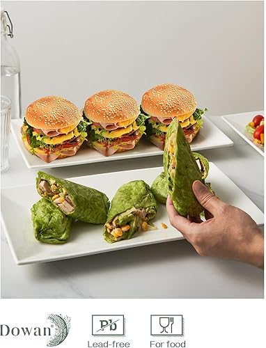 Miniatura 13 de DOWAN Plato para servir de 14 pulgadas, platos rectangulares grandes para servir, platos blancos y bandejas para fiestas, platos para Blanco,4 piezas