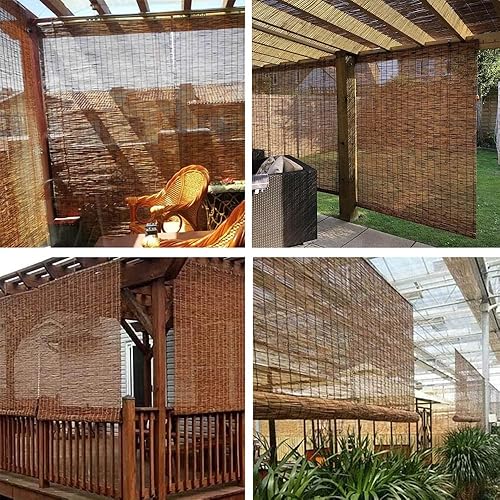 Miniatura 5 de Persianas de bambú para patio, interiorexterior, porche, privacidad, enrollables, cortinas retro con elevador no inalámbrico, marrón de 30, 40, 48,