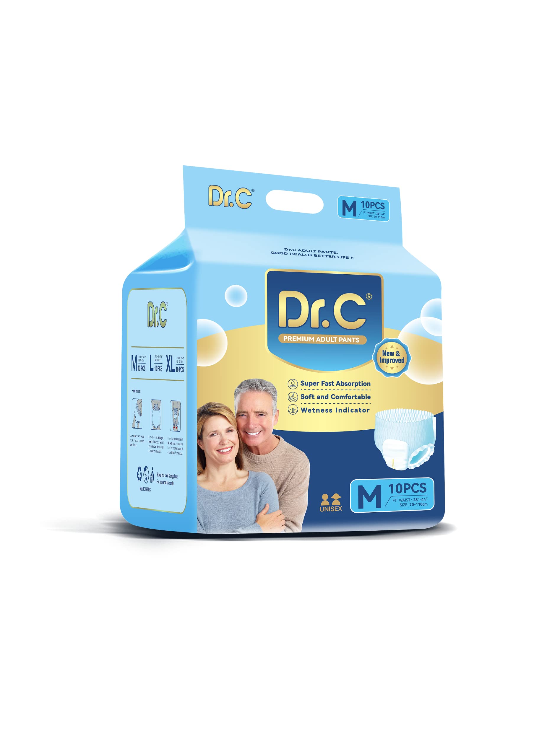 DR. C Premium Adult Diaper Pants,Medium,Pack Of 1(10 Counts)Unisex,High Absorbency,Soft&Comfortable,Wetness Indicator-Waist Size 70-110 Cm(28"- 44")(M,10)-image-49