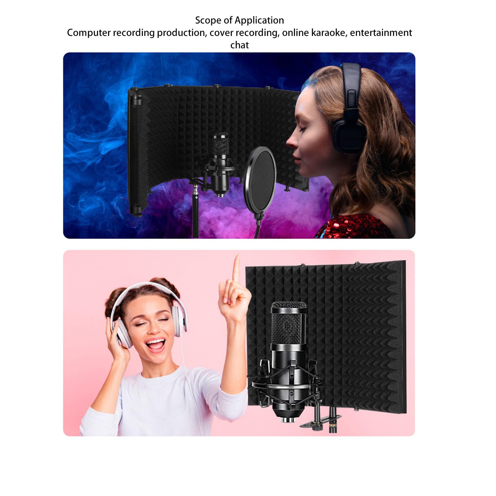 Schermo Isolante per Microfono con Filtro Anti-pop e Supporto per Treppiede, Schermo Pieghevole con Triplo Isolamento Acustico e Schiuma Assorbente per la Registrazione in Studio