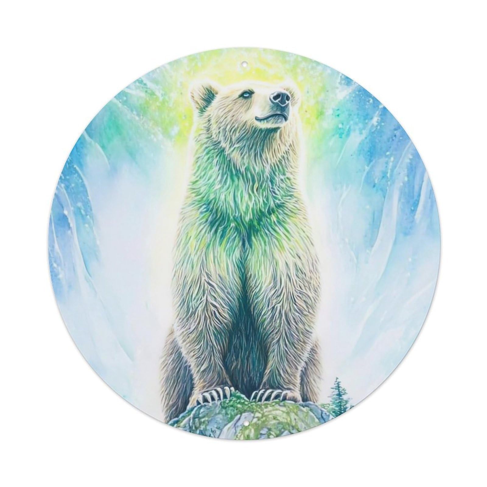 Bear Animal Northern Lights Aurora Borealis Night Sky Stars Wilderness Vintage Metal Tin Sign Plaque Wall Decor for Cafe, Club Bar, Office, Garden Metal Poster 8x8Inch