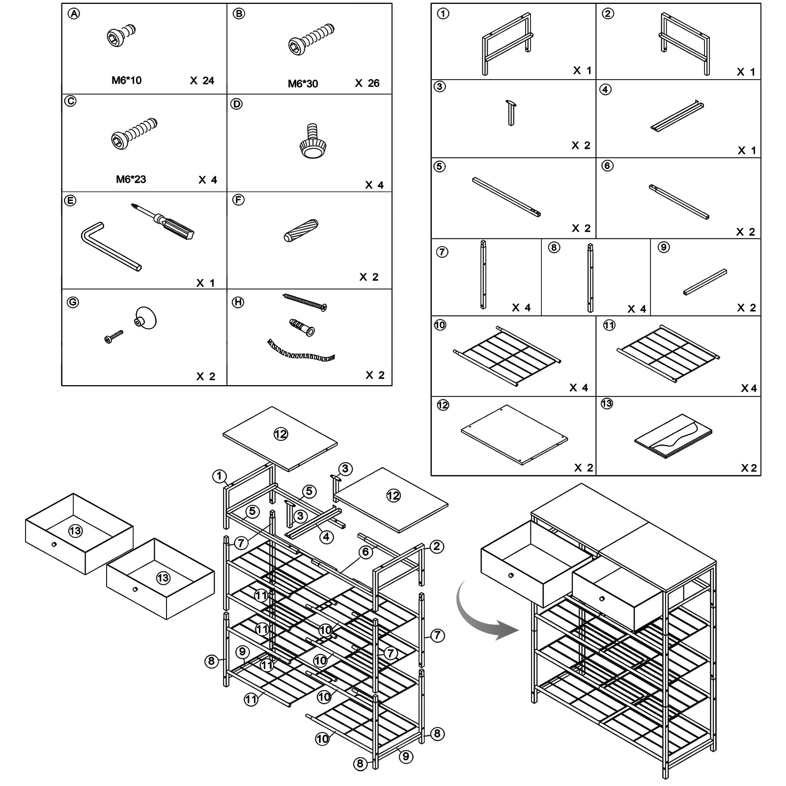 IBUYKE Scarpiera con 5 Ripiani, Scaffale Portascarpe con Ripiano per 12-16 Paia di Scarpe, Salvaspazio Scarpiera in Metallo con 2 Cassetti per Ingresso Corridoio Soggiorno, Marrone Rustico TXJ041H