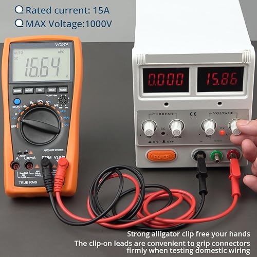 Miniatura 8 de 1 par de cable de prueba de enchufe de plátano a clip de cocodrilo, 39.4 in3.28 pies, corriente nominal de 15 A, voltaje máximo de 1000 V, cable de