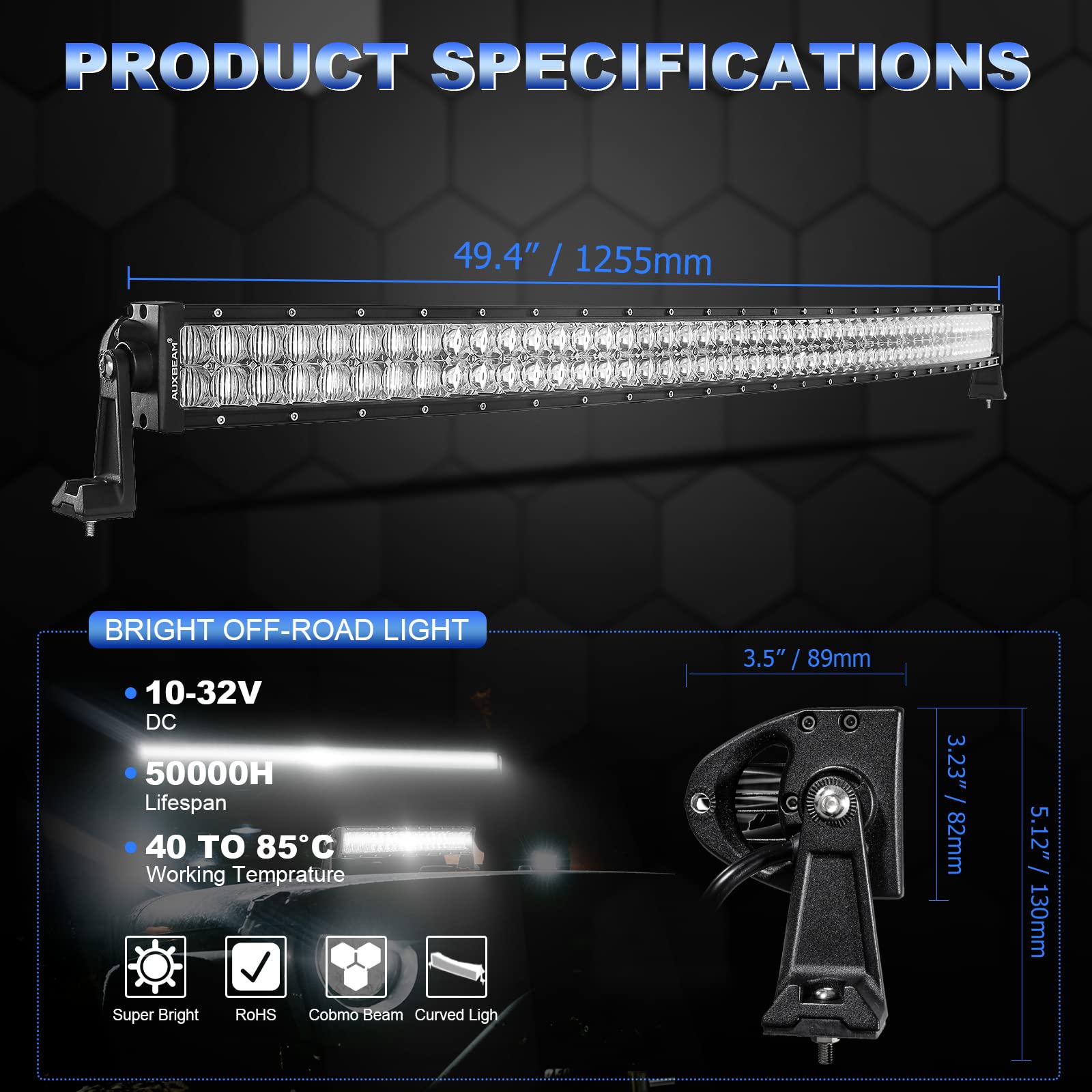 Snapklik.com : Auxbeam 50 Inch LED Light Bar Curved, 288W 28800LM ...