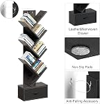 Rolanstar Bibliothèque avec tiroir, 7-Tier Étagère, Bibliothèque noire, rack de rangement en bois pour CD/Movies/Livres, étagères d'organisateur de services publics pour salon, chambre, bureau à la maison