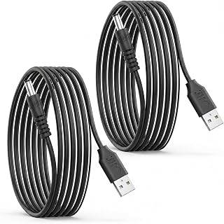 2Pcs USB to DC Power Cable 5.5 x 2.1mm USB to DC Barrel Jack Charging Cable 10FT 5 Volt DC-Connector Charge Barrel Jack Power Cables, Black