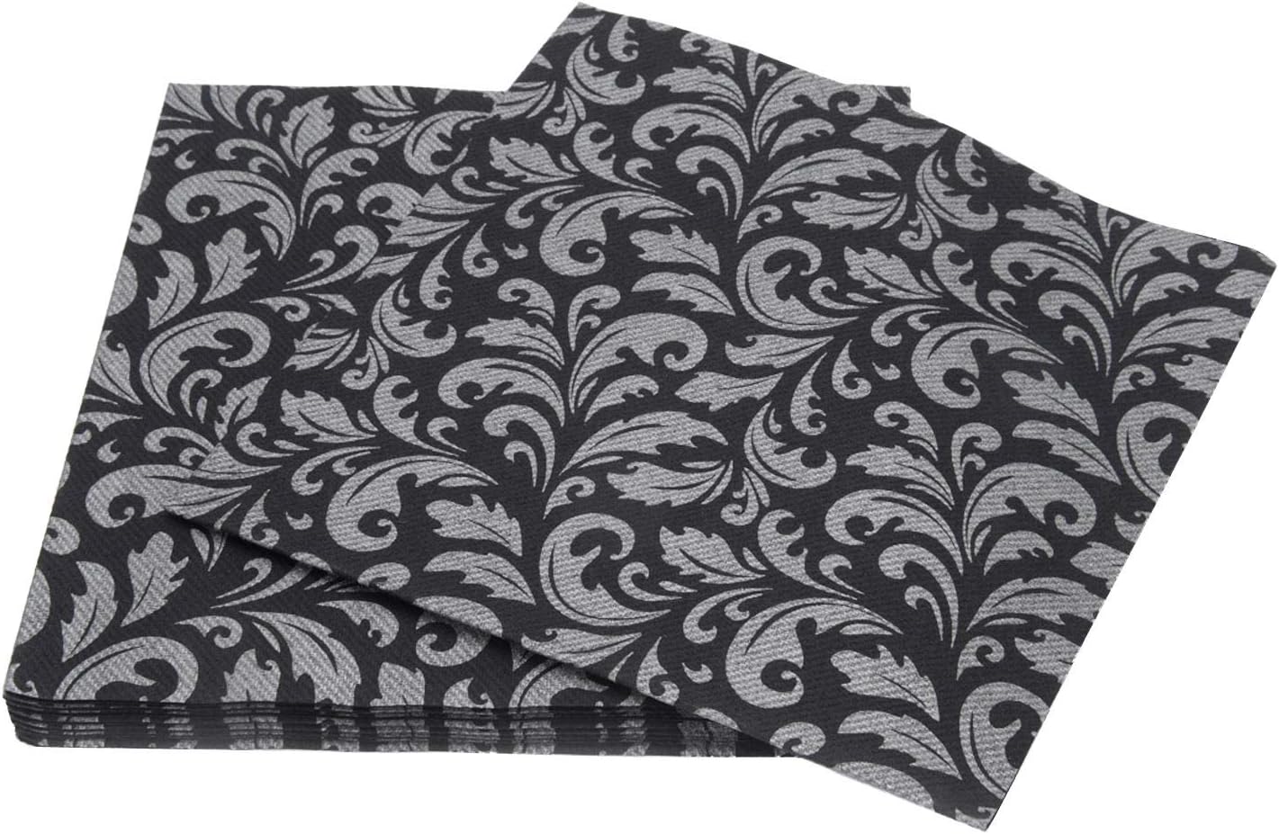Simulinen Disposable Dinner Napkins - Decorative, Black & Silver - Cloth Like - Soft, Absorbent & Durable - 16"x16" - Pack of 50