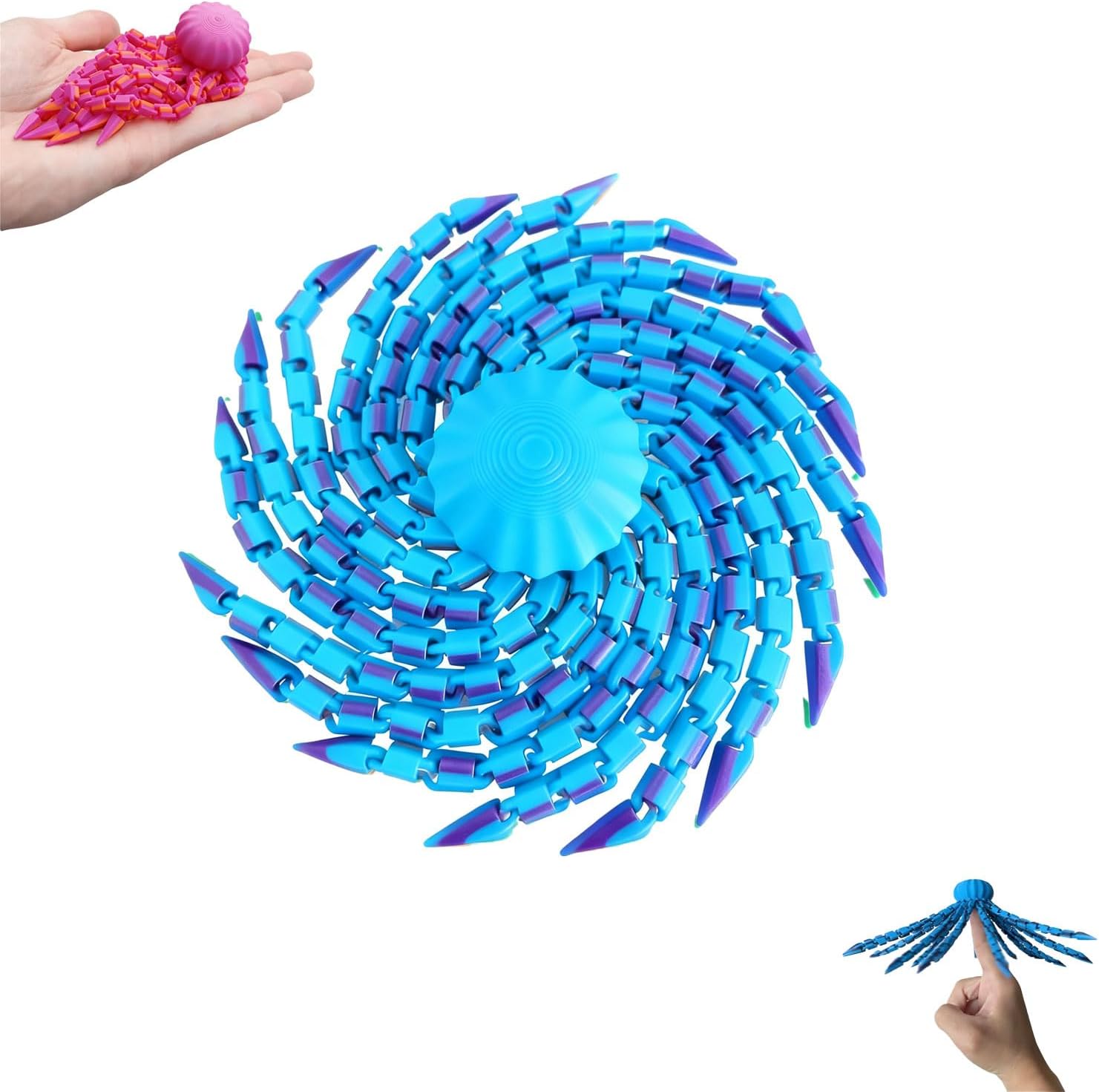 3D Printed Articulated Jellyfish Fidget, Jellyfish Toy, Fidget Spinner, Articulated Flexible Tentacle Toy for Stress and Anxiety Relief, Sensory Desk Ornament and Unique 3D Printed Gift Idea (Blue)