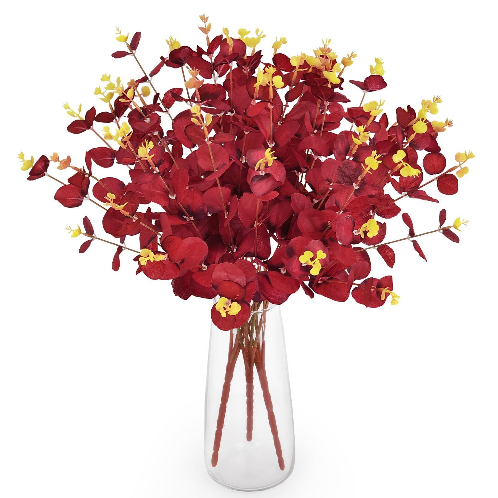 ROLLWAY 3 Stück Eukalyptus Deko zweige Weihnachten 48cm, Rot Künstliche Eukalyptus Zweige Weihnachtszweige Eucalyptus Deko Kunstblumen Weihnachtsdeko für Innen DIY Fenster Tisch Centerpieces