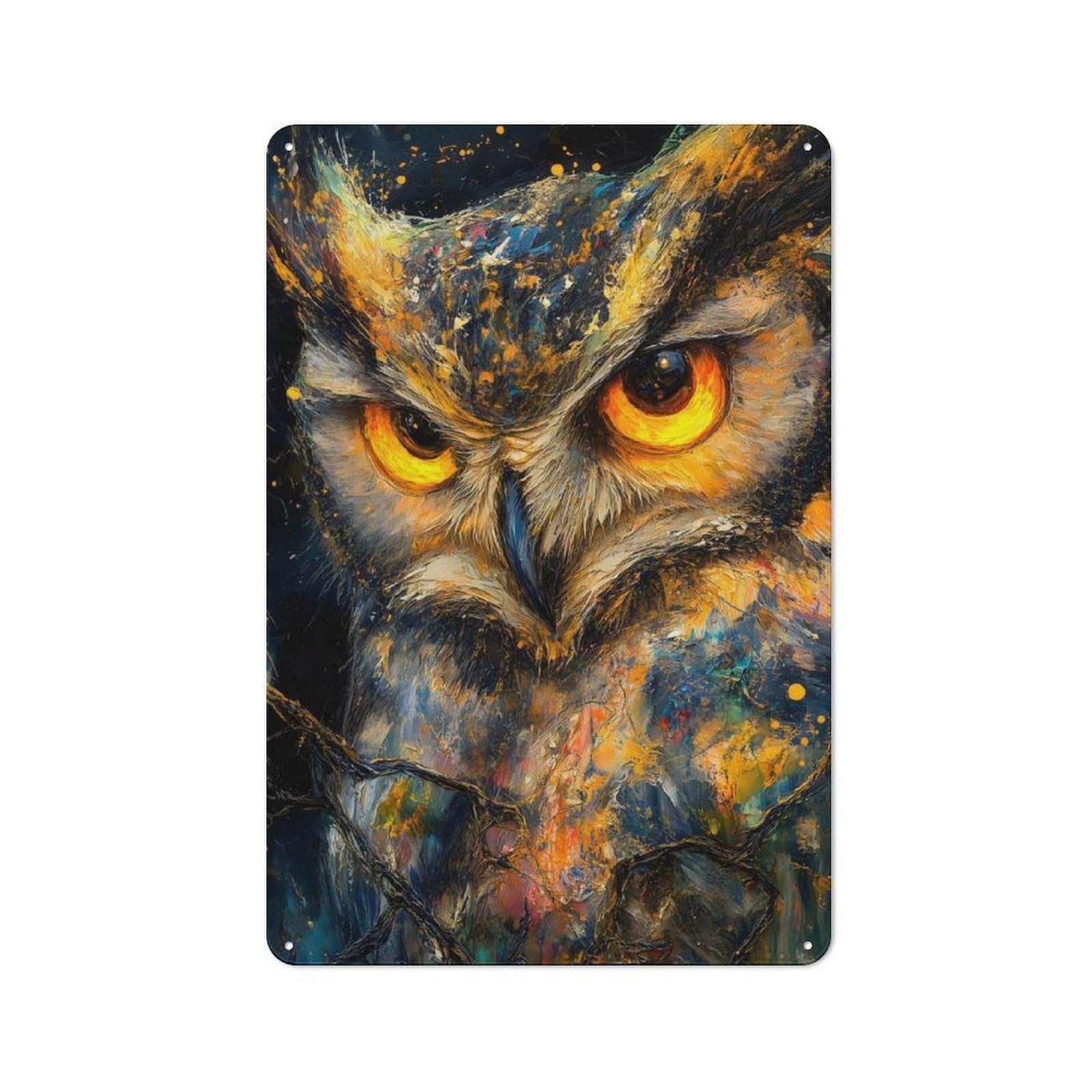 Junmoney Golden Owl Painting Animal Tin Wall Plaque 30X20cm With For Home Bar Wall, For Hosts Who Enjoy Retro Interiors