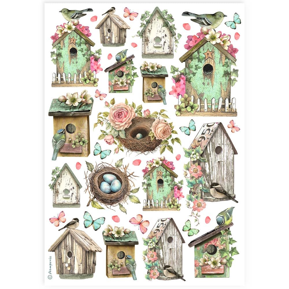 Stamperia A4 Rice Paper - Birdhouse Collection for Decoupage