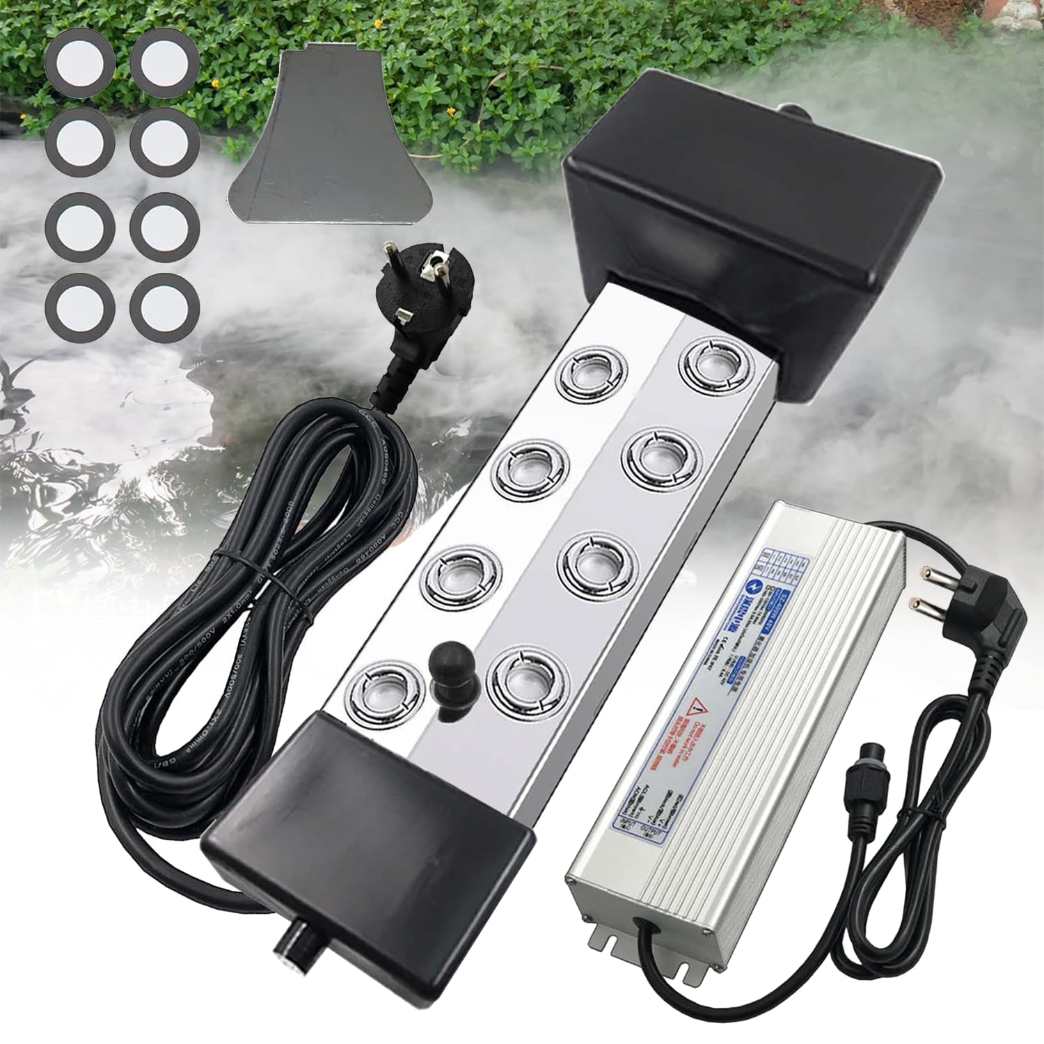 Nebelmacher Ultraschall 6L/H 8 Kopf Nebelbefeuchter 300W IP67 Wasserdicht Netzteil 5m Netzkabel EU Stecker