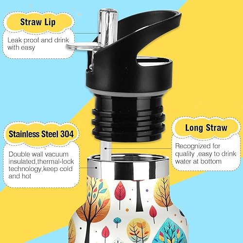 Miniatura 3 de Kids Water Bottle with Straw 20 Oz, Kids Stainless Steel Vacuum Insulated Water Bottle for Travel or School, BPA-Free, Playful Trees