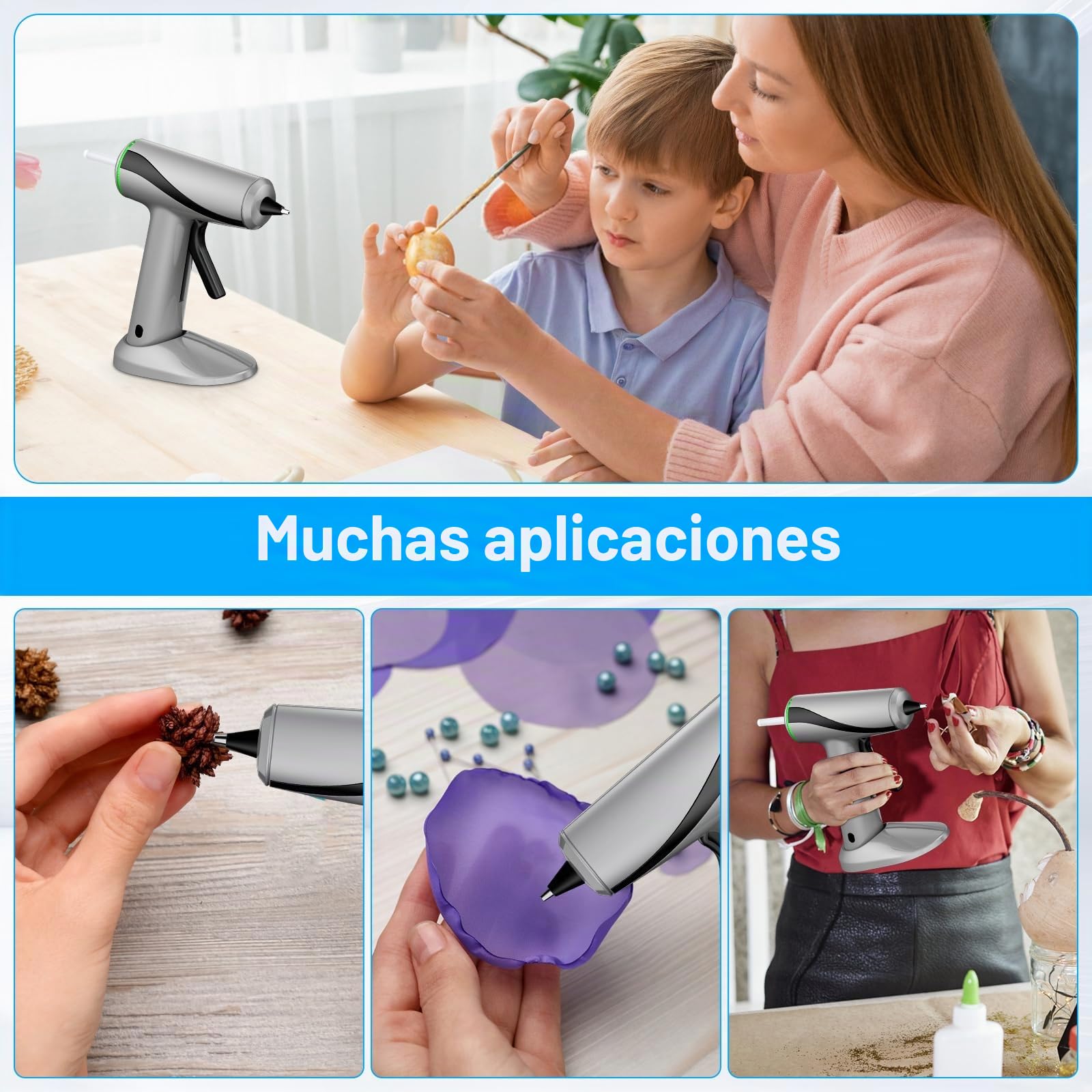 Pistola Silicona Caliente Inalambrica, Pakinui Pistola Pegamento Caliente con Batería de 2000 mAh, Precalentamiento rápido en 40 segundos, Pistola cola quente Para bricolaje, manualidades