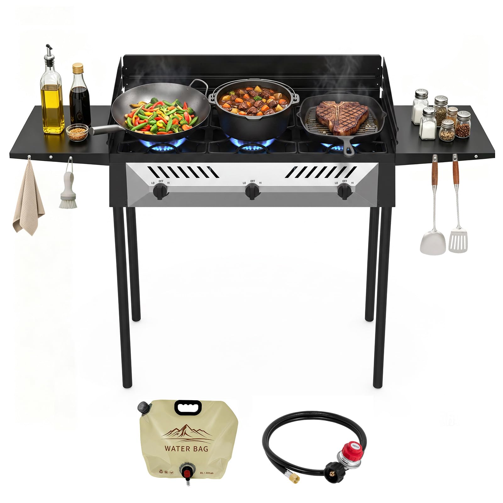 3 Burner High Pressure Propane Gas Stove 360K BTU Outdoor Cooker