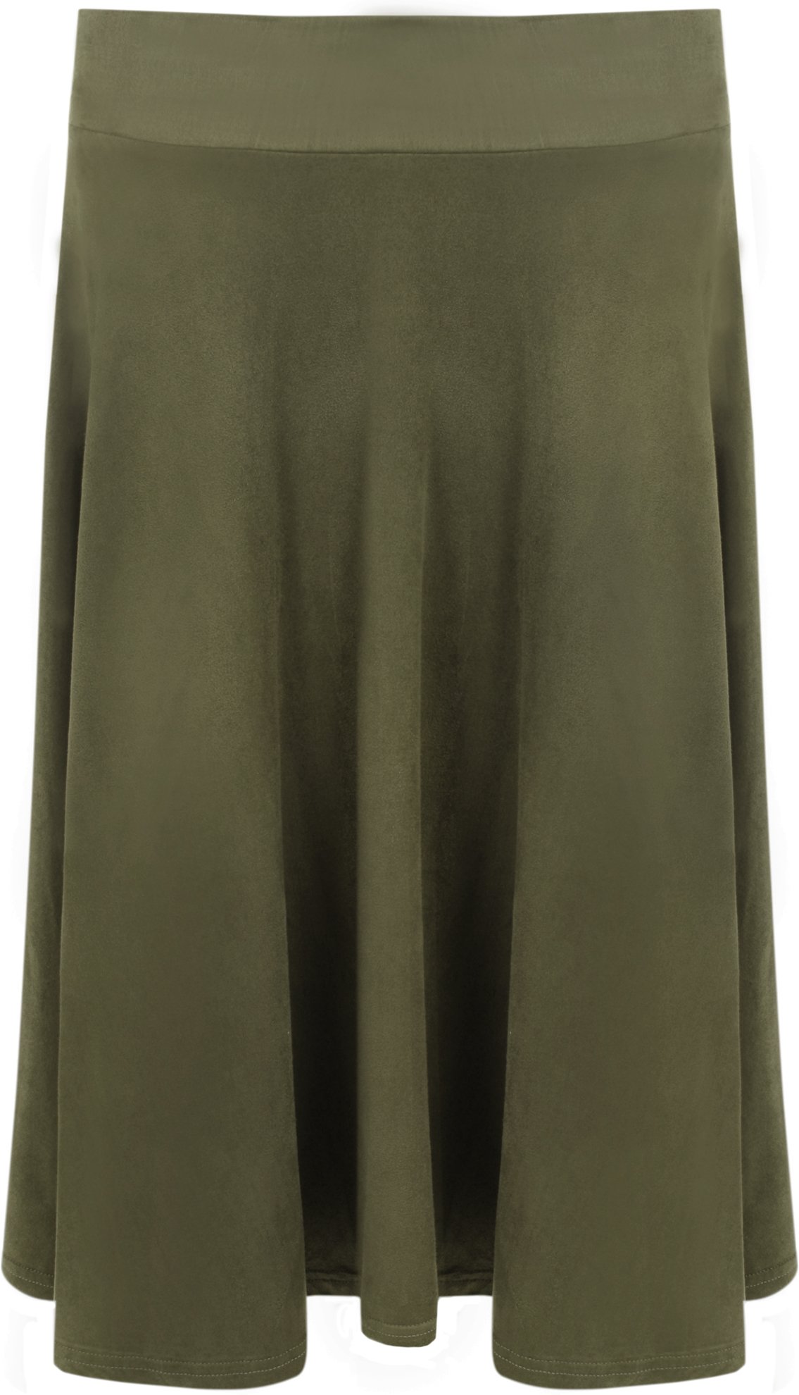 Wearall Women's Green Long Suede Look Knee Length Stretch Flared Skirt - 14