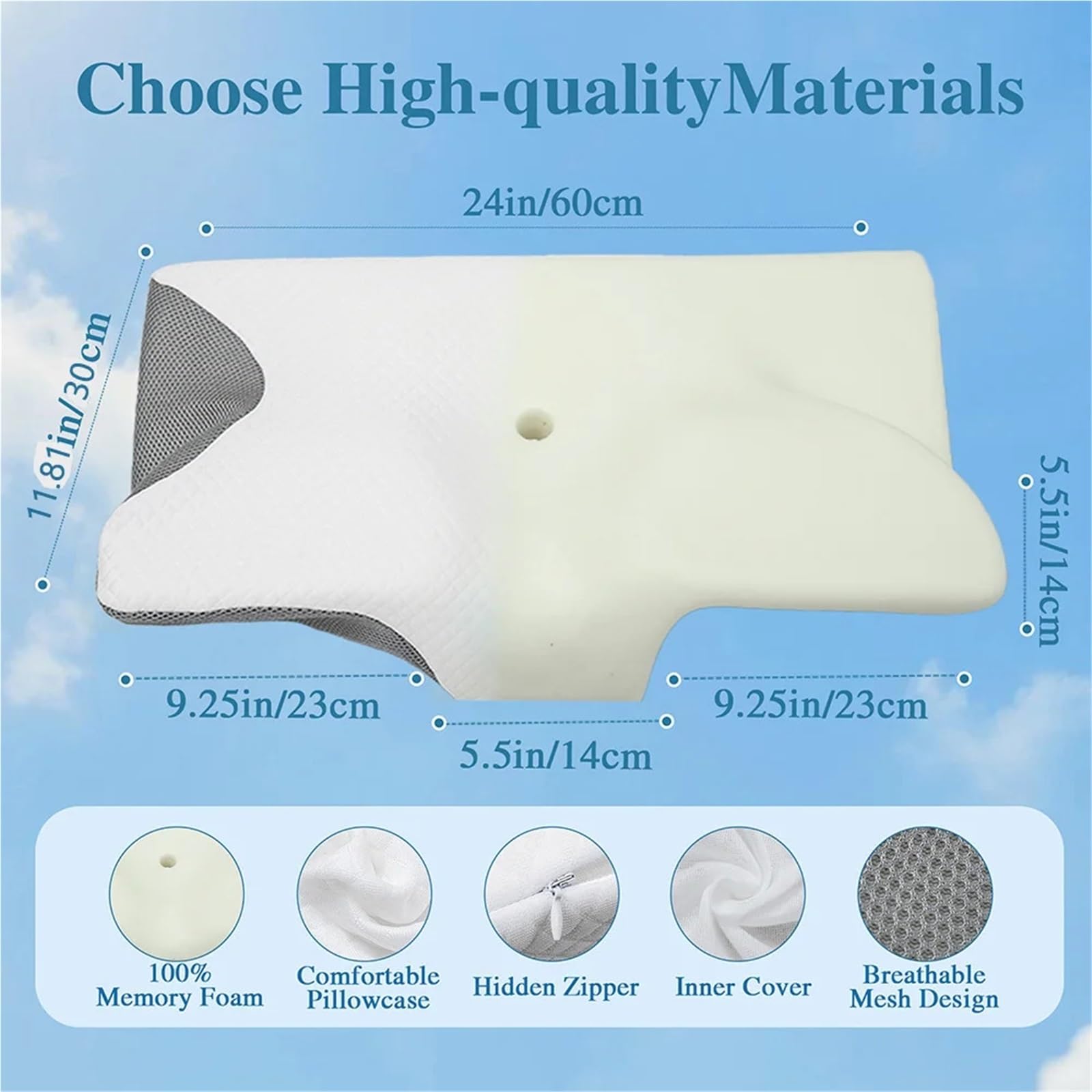 WNBFTTK Almohada Latex Butterfly Sleep Memory Neck Pillow Slow Rebound Comfortable Foam Cervical Orthopedic Massage Bed(Dark Gray)